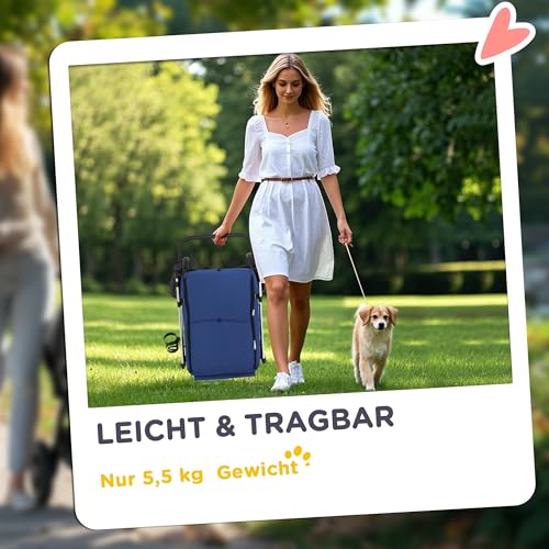PawHut Hundewagen leicht Hundebuggy aus Aluminium klappbar für Hunde & Katzen Katzenbuggy mit Kissen Netzfenstern Türen Aufbewahrungskorb Katzenwagen Mini-Hundewagen für kleine Hunde Dunkelblau
