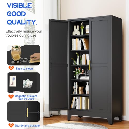 Image of GAIOUS 75.2 inch Tall Metal Storage Cabinet, Kitchen Pantry Cabinet Black
