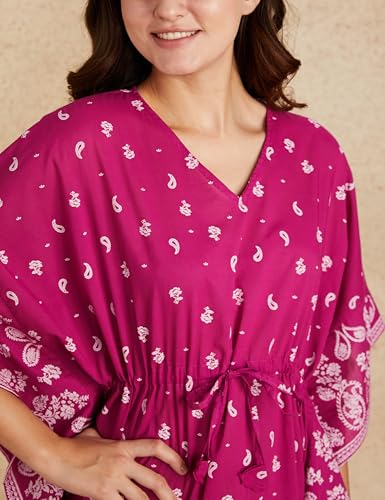 Image of Amazon Brand - Myx Women Cotton Maxi Length Kaftan Nightdress |Casual | Loose Fit (Available in Plus Sizes)