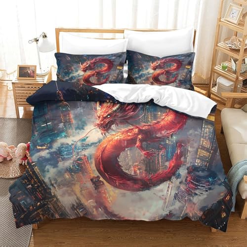 Parure de lit 3d dragon 200x200 microfibre résistante et fermeture éclair - 3