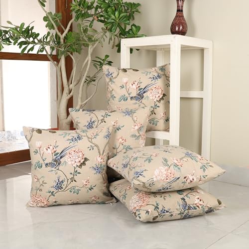 Image of Clasiko Cotton Cushion Covers Set of 5; 20x20 Inches; Forever Flowers