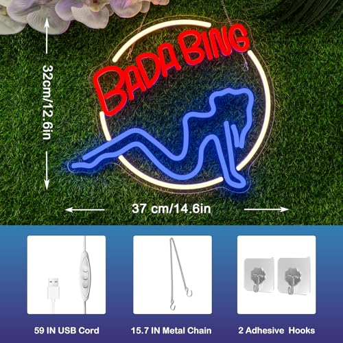 Image of Bada Bing Neon Signs Led Sign for Bedroom Sopranos Merch Light up Sign Neon Light Sign with USB /Switch Operated Man Cave Led Neon Sign for Wall Decor Bar Club Party Bedroom