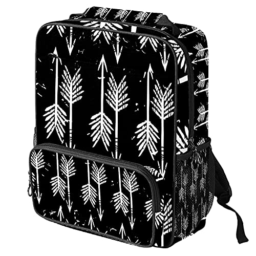 Sac à dos ordinateur portable avec motif flèches imprimé noir et blanc pour le travail