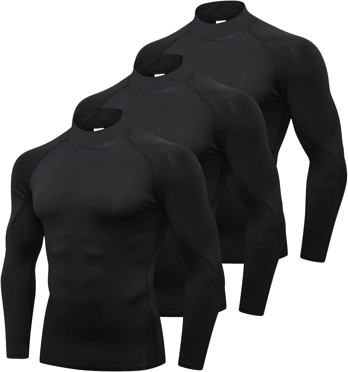Mens 2 Pack Mock Turtleneck Compression Shirt Long Sleeve Sports Undershirt Athletic Baselayer Running T-Shirt