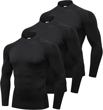 Sanke 2 Pack Men Compression Shirts Long Sleeve Mock Turtleneck Athletic Baselayer UV Protection Sports Undershirt