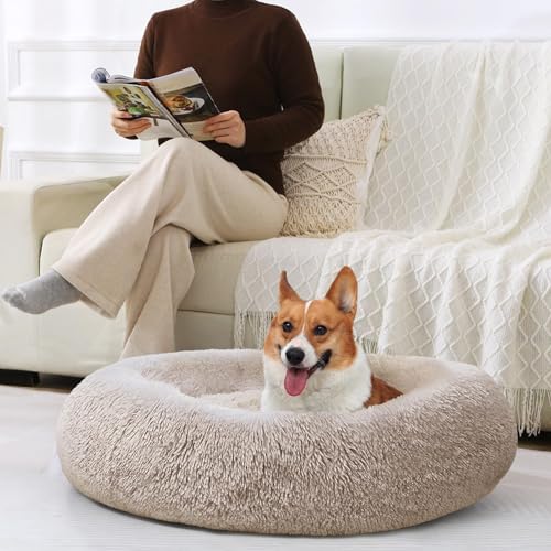 Image of JOLLYVOGUE Dog Bed, Calming Anti-Anxiety Large Dog Bed, Fluffy Donut Cushion for Medium and Large Pets (27 inch /30 inch /36 inch)