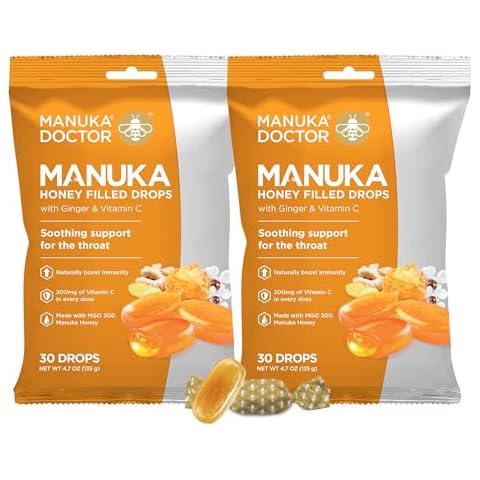 Manuka Doctor Cough Drops, Manuka Middles, 4.7 oz bag (Pack of 2) Throat Lozenges Infused with Raw Manuka Honey, Vitamin C & Ginger for Immune Support, Helps Soothe Sore Throat Cover