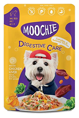 Moochie Wet Dog Food Digestive Care Formula Chicken Liver, Carrot, Pumpkin and Spinach Size 85 g. (12 Pouch)