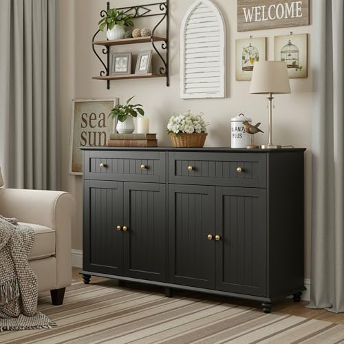 Keyluv 55.1" Modern Farmhouse Sideboard Buffet Cabinet with 2 Drawers