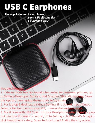 USB C Headphone for Samsung S25 FE S24 A16 A17 Wired Earbuds Magnetic in-Ear Type C Earphone with Microphone Volume Control Bass Stereo Noise Canceling for iPhone 17 Pro Max Air 16 16e 15 Pixel 10 9a