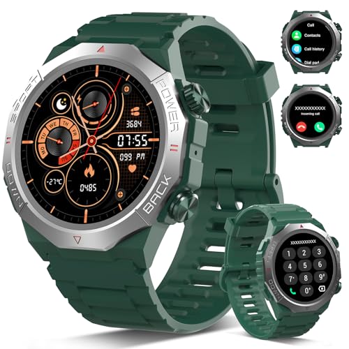 Atheewon Smartwatch Uomo Donna con Effettua o Risposta Chiamate, 1.39' Militare Orologio Smartwatch, Sonno Cardiofrequenzimetro, IP68 Smart Watch per Android iOS, Verde