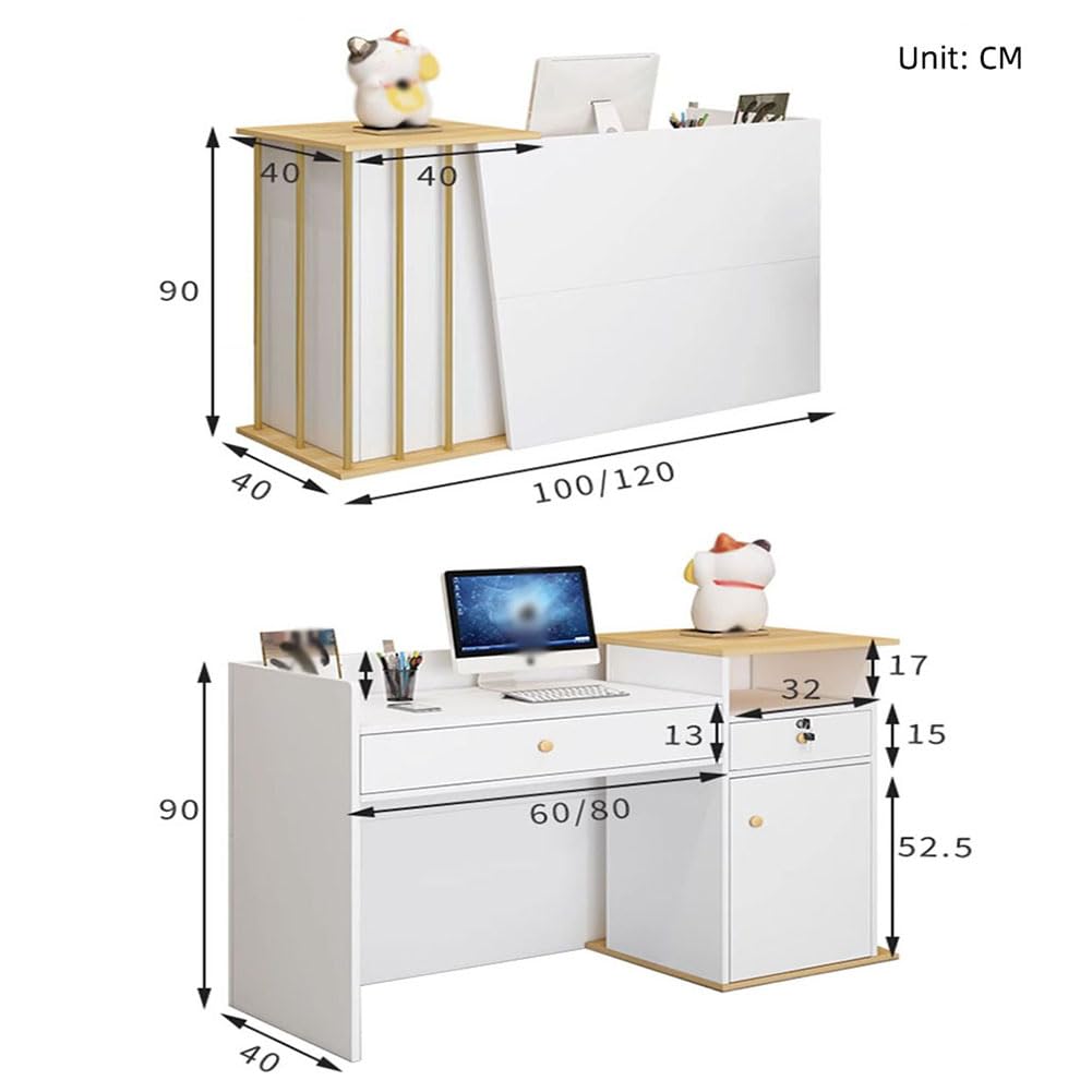 Banco Reception Semplice Moderno con cassetti con Serratura, Diverse opzioni di archiviazione per Negozi di Abbigliamento supermercati(Size:120CM,Color:Caldo Bianco)
