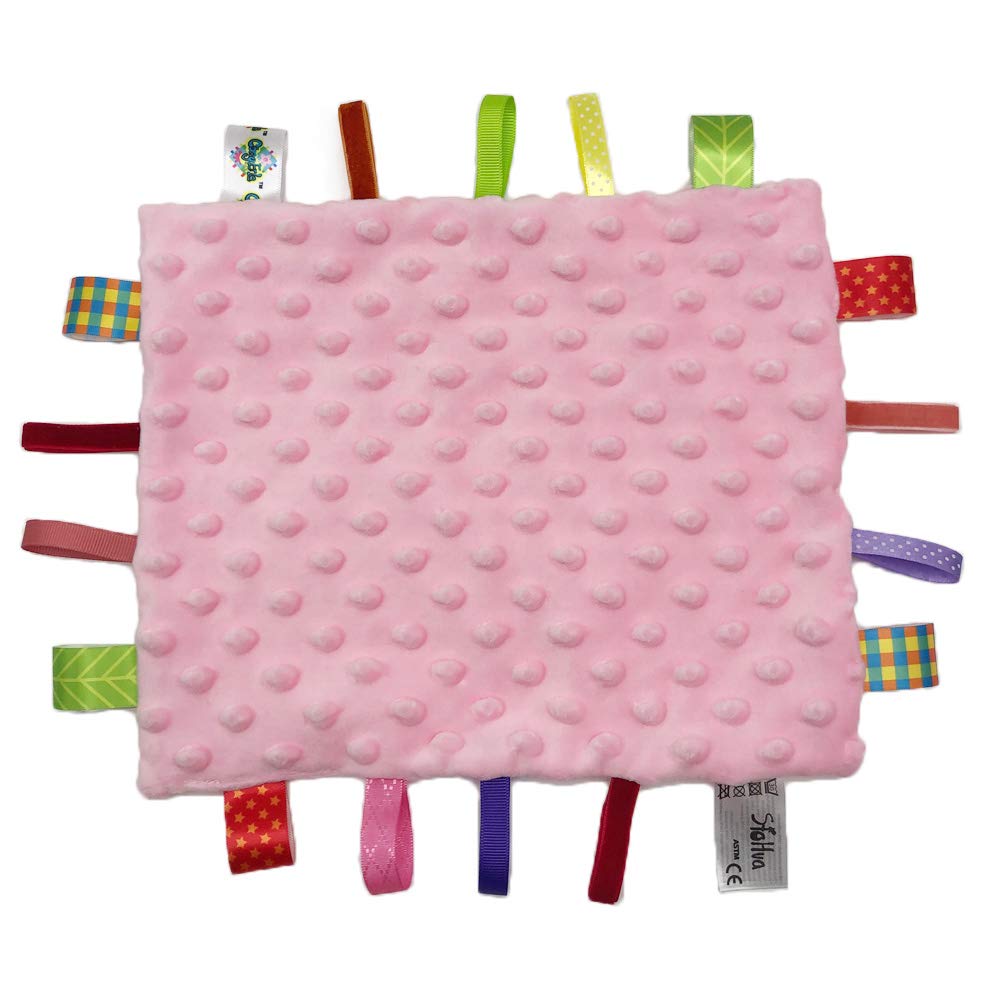 Baby Security Blanket Newborn Double Sided Soft Dot Dimple Comfort Taggy Blanket Colorful Tags Blanket Soothing Infant Sleeping Gift (Pink)