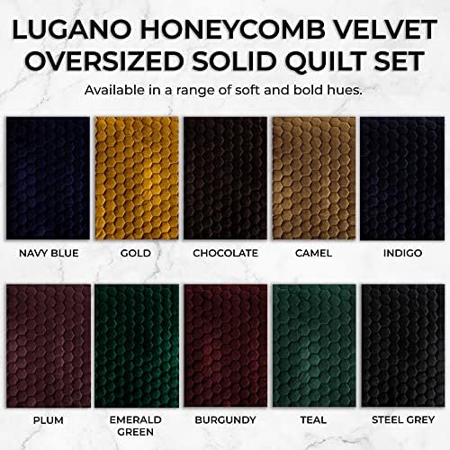 Tribeca Living Velvet Queen Quilt, Three-Piece Honeycomb Stitch Bedding Set Includes One Oversized Quilt & Two Sham Pillowcases, 260GSM Super Soft Velvet, Lugano/Emerald Green - Image 6