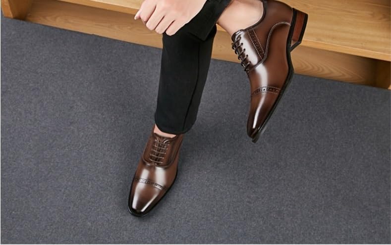 Mens Vegan Leather Dress Shoes Lace Up Plain Toe Non Slip Rubber Sole Low Top Casual Formal Shoes for Party and Business2