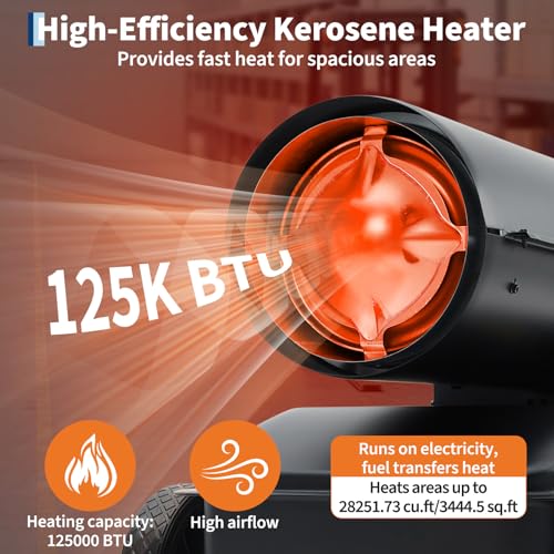 Image of Garvee 125000 BTU Kerosene Forced Air Heater w /Adjustable Thermostat, Wheel