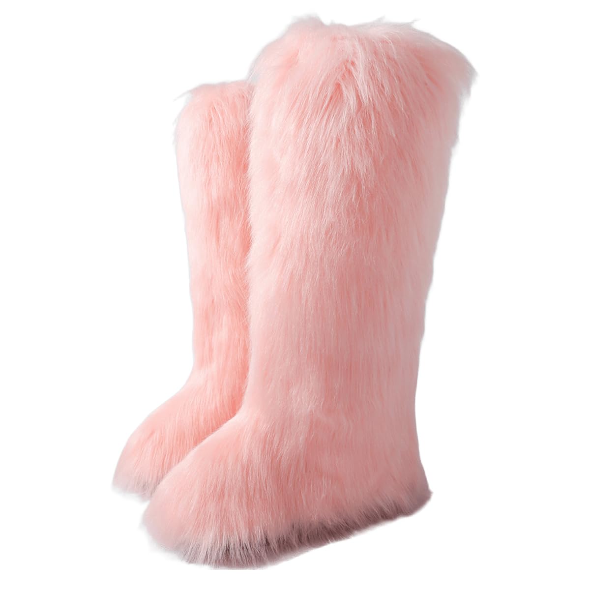Knee High Fur Boots Women Thigh High Furry Faux Fur Boot Y2K Fluffy Round Toe Thigh High Fury