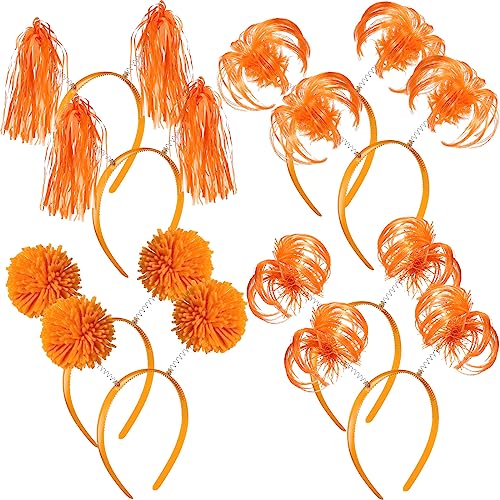 Censen 8 Pcs Pom Pom Headbands Party Headbands Tinsel Wrapped Ponytails Head Bopper for Birthday Festival(Orange)