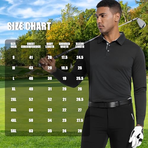 Image of Mens Golf Shirt Long Sleeve Moisture Wicking Dry Fit Performance Solid Pique Collared Golf Polo Shirts for Men