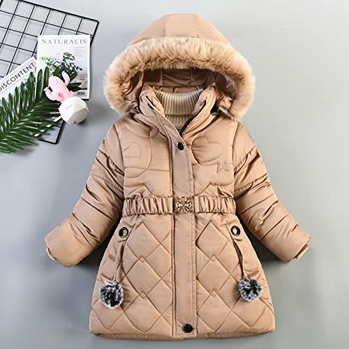 16M-5T Girls' Soft Fleece Hooded Puffer Jacket Long Winter Coat Parka Thermal Warmth Jacket Plush Pom Jacket2