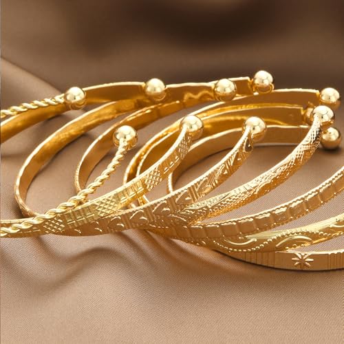 Image of IF ME Gold Bangle Bracelets for Women, Indian Bangles Stackable Set, Multi Layer Textured 18K Gold Plated Chunky Bracelets Boho Jewelrys Set
