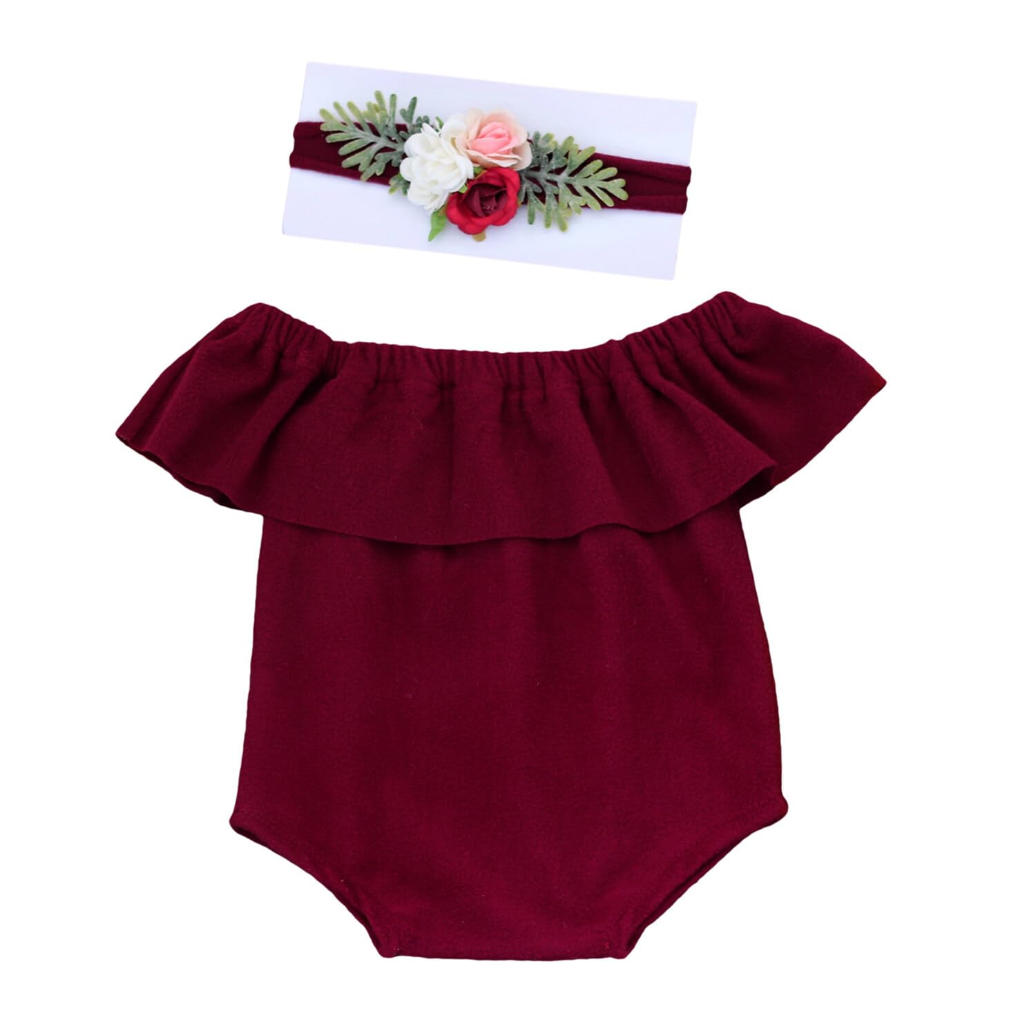 Surakey Newborn Photography Outfits Girl Dress Infant Cute Rompers Summer Newborn with Flower Headband Photography Props (Claret)