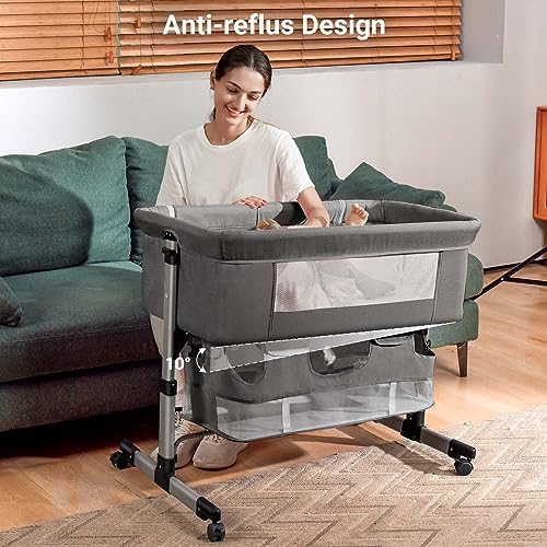 Image of Baby Crib, Baby's Cradle, 3 in 1 Bedside Crib Adjustable Portable Bed for Infant, Baby Bassinet Baby Newborn Must Have Bed, Grey