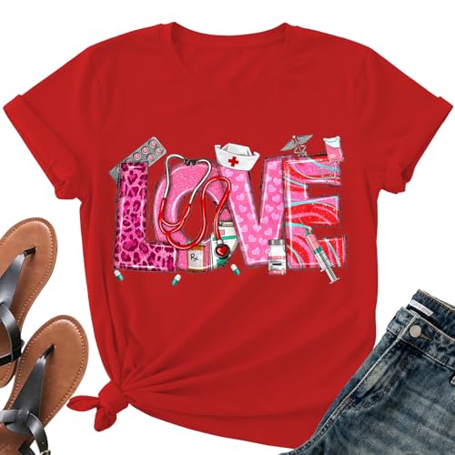 Image of 4th of July Nurse Bow Shirts Women-Cute Patriotic Nurse Bow Short Sleeve American Flag Bowknot Tee Tops