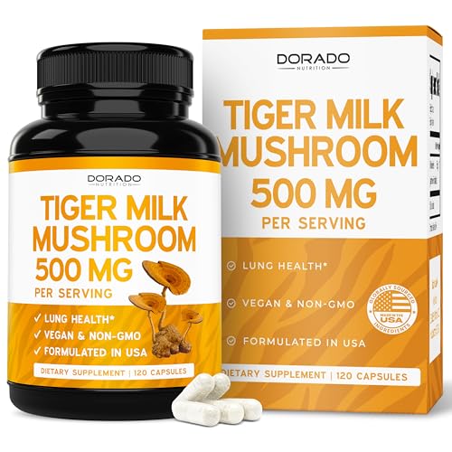 Tiger Milk Mushroom Supplement (120 Capsules 500mg Per Serving) Premium Tiger Milk Mushroom for Lungs and Immune Support - Lignosus Lung Supplement for Adult - Third Party Tested NON GMO & USA Made