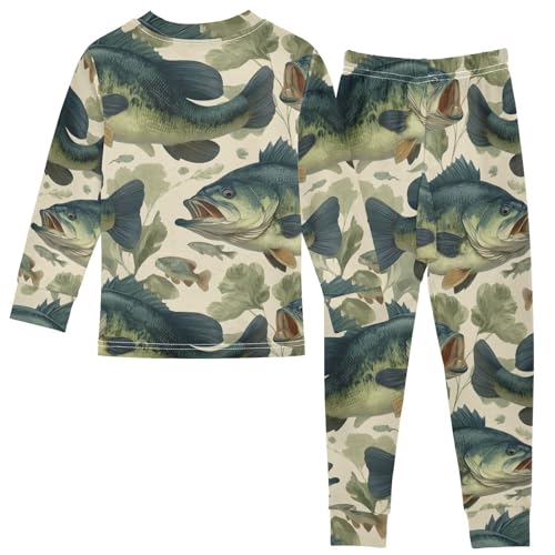 Pajama Sets Long Sleeve Fish Swimming Among Leaves Soft Comfy Sleepwear 2 Piece PJS 3-8T3