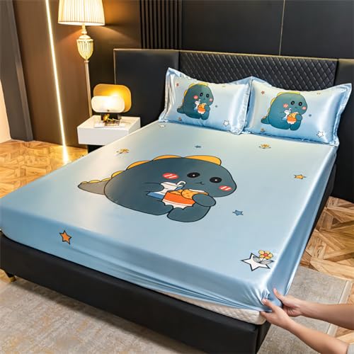JIANINGHOME Spannbetttuch in Allen Größen 150x200,Bettlaken Satin Spannbettlaken Deluxe All-Inclusive rutschfeste Tagesdecke, Tiefe Taschen passen übergroße Matratzen mit Einer Tiefe