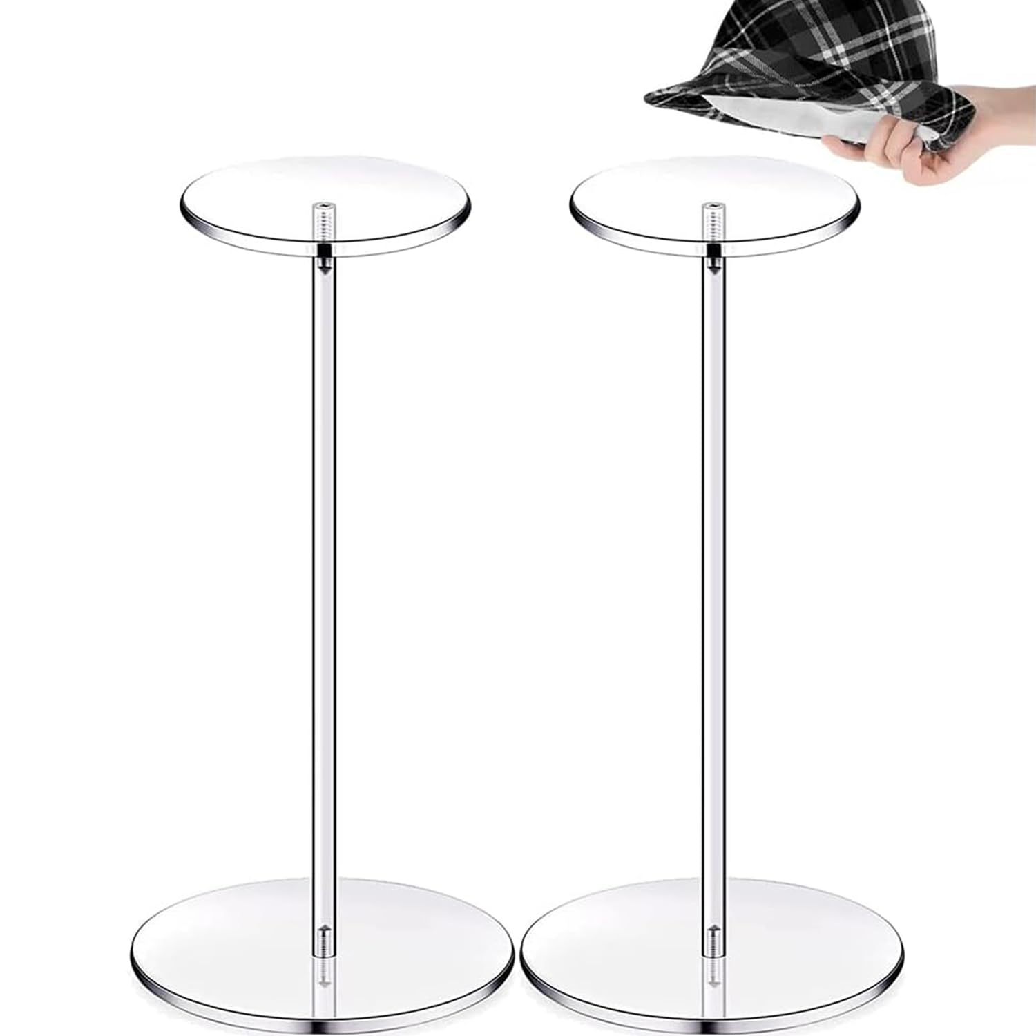 2pcs Espositore per Cappelli in Acrilico Trasparente per Esposizione con Base, Multifunzionale Cappello e Parrucca Scaffale Alzata Stand per Display Cappelli, Orologi Gioielli (30cm,Rotondo)