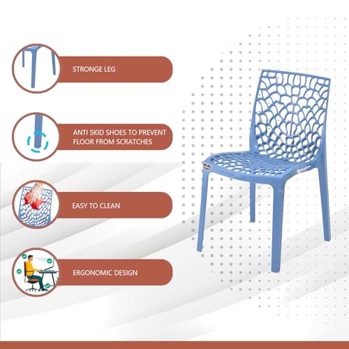 Image of Web Plastic Chair Living Room Without Arm Chair (Jali) Gloss Finish Chair Home, Office, Restaurant, Cafe, Garden, Stackable Chair (1, Blue, Standard)