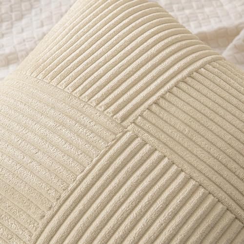 Image of MIULEE Natural Beige Decorative Euro Sham Pillow Covers 24x24 Inch for Bed Couch Sofa Pack of 2 Neutral Boho Farmhouse Throw Pillows Soft Cross Corduroy Patchwork Textured Cushion Cases