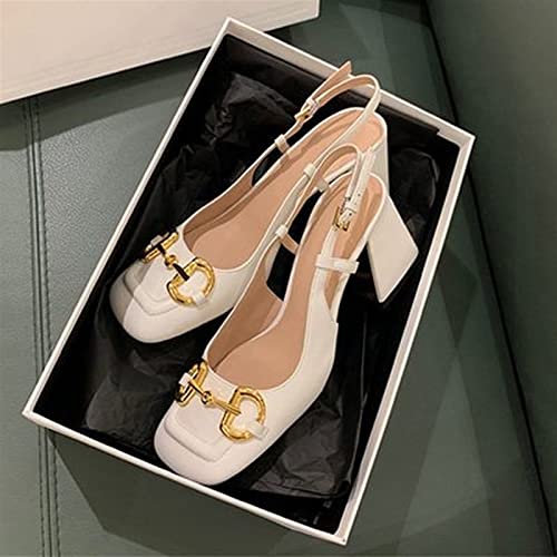 CCAFRET Hoge hakken Decorative button single shoes Women's retro thick heel sandals Women's small square head shallow mouth - Afbeelding 3