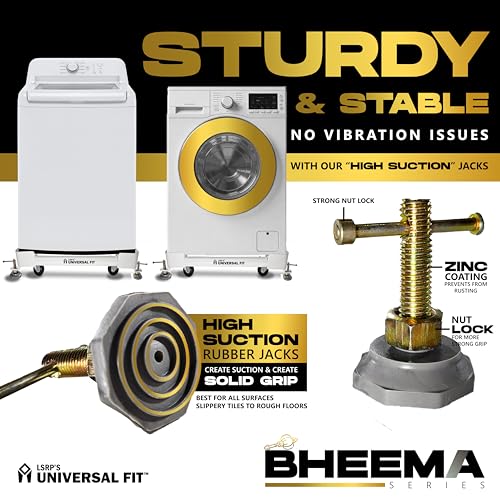 Image of Bheema Series Washing Machine Stand 8kg, 7kg, 6.5kg, 6kg & 9kg Front Load & Top Loading, Dishwasher & Fridge Trolley with Wheels | Heavy Metal, 200kg Capacity, Adjustable Size & Anti-Vibration