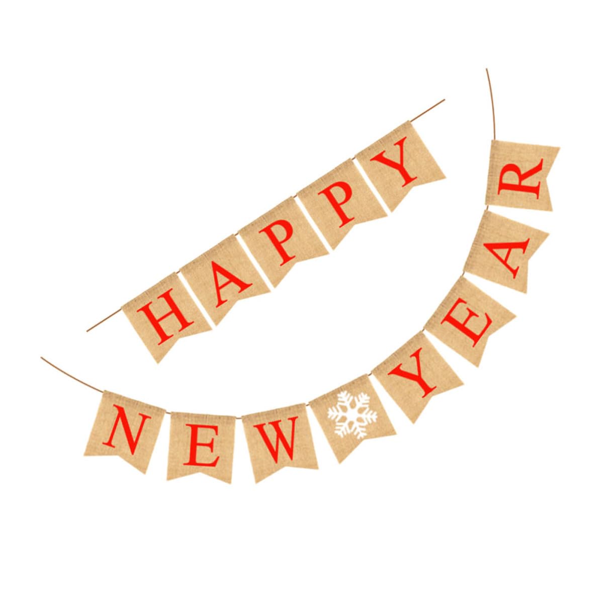 2pcs Vintage Garland New Year Party Garland Happy New Year Banner New Year Burlap Bunting Banner Flags Banner for New Year Party Hessian Burlap New Year Banner Retro Cloth - Image 2