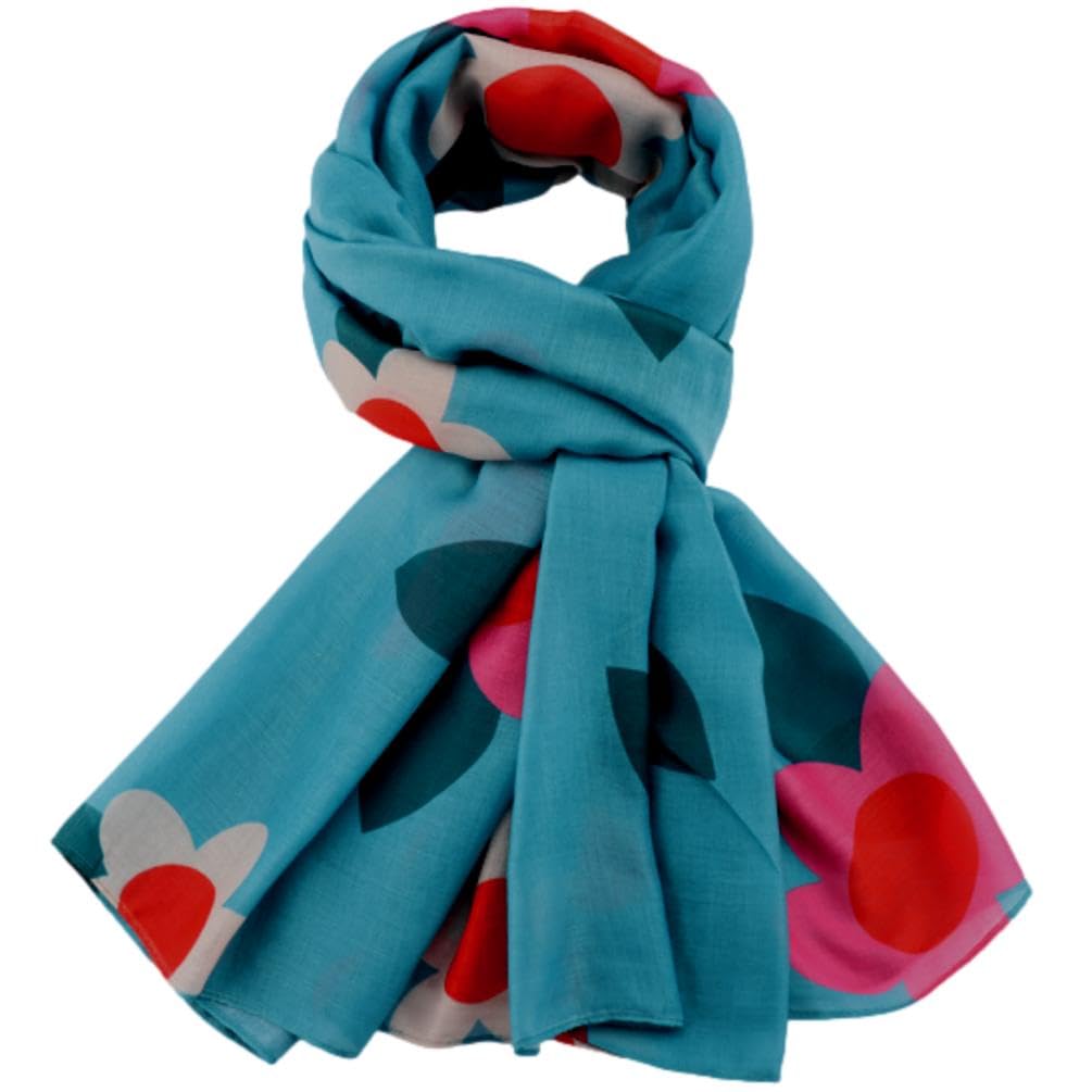 Purple Possum® Blue Floral Scarf Red Pink Cream Flower Print Wrap Women's Flowers Lightweight Shawl