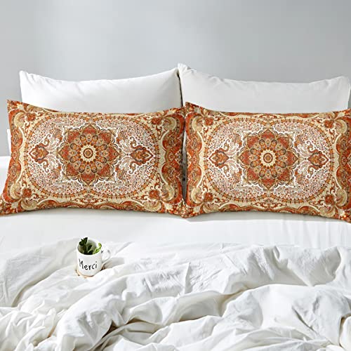 Red Vintage Comforter Cover Persian Bed Sets, Oriental Duvet Cover Queen Retro Traditional Bedding Set, Boho Aesthetic Bedspread Cover Hippie Paisley Bedroom Decor Lightweight 3Pcs With Zipper Closure #TOP3
