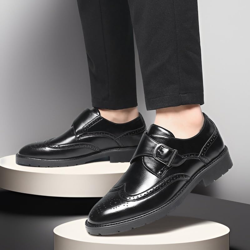 Monk Brogue Formal Shoes for Mens Outdoor Working Tuxedo Breathable Casual Non Slip Low Top Anti-Slip Shoe Synthetic Leather Slip On2