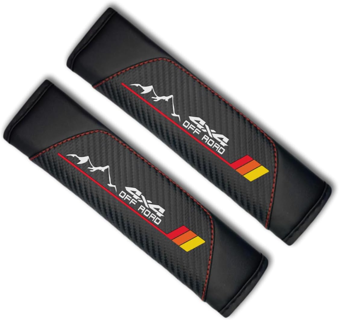 2Pcs Carbon Fiber Leather Seat Belt Cushions Shoulder Pad Soft for Toyota Tacoma 4Runner Tundra Rav4 Highlander TRD car Accessories,Car Seat Belt Pads Safety Belt Cover Pad (4X4)