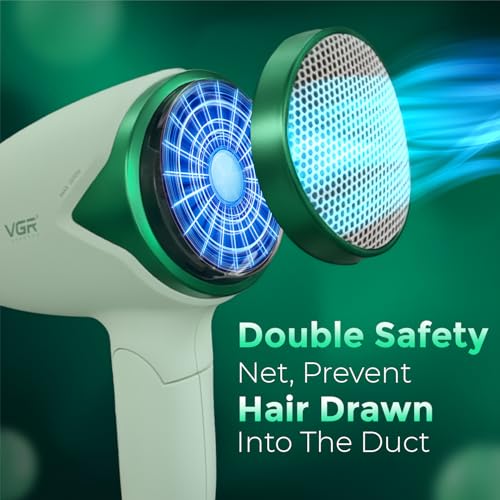 Image of VGR V-428 Foldable Hair Dryer for Men & Women | 1200 /1600W DC Motor | Cool Shot Button & 2 Speed Settings | Detachable Rear Cover | Overheat Protection | Hanging Loop (Green)