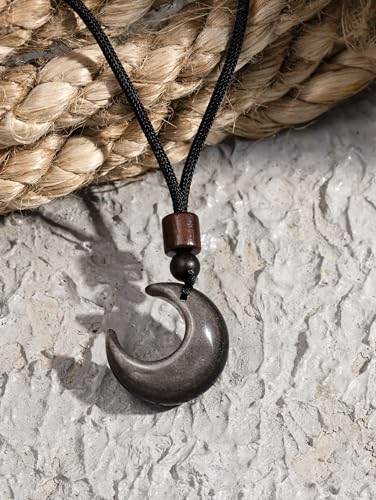 MINACHI Gothic Obsidian Crescent Moon Pendant Necklace with Braided Cord, Goth Celestial Jewelry Gift for Men and womens2