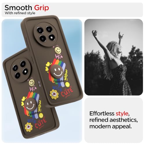Image of Pikkme Back Cover for Realme 13 Pro / 13 Pro Plus 5G | Soft Silicone| Cute Rainbow Smile & 3D Cartoon Flower Design | Shockproof Raised Camera Protection Bumper Case (Brown)