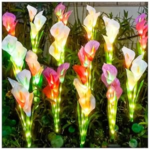 Solar Garden Lights, Solar Calla Lily Flower Lights, Upgraded Version with Glowing Stems, Color Changing Solar Lights Outdoor for Garden Decoration, Yard Decor and Gift for Mother (4 Pack)