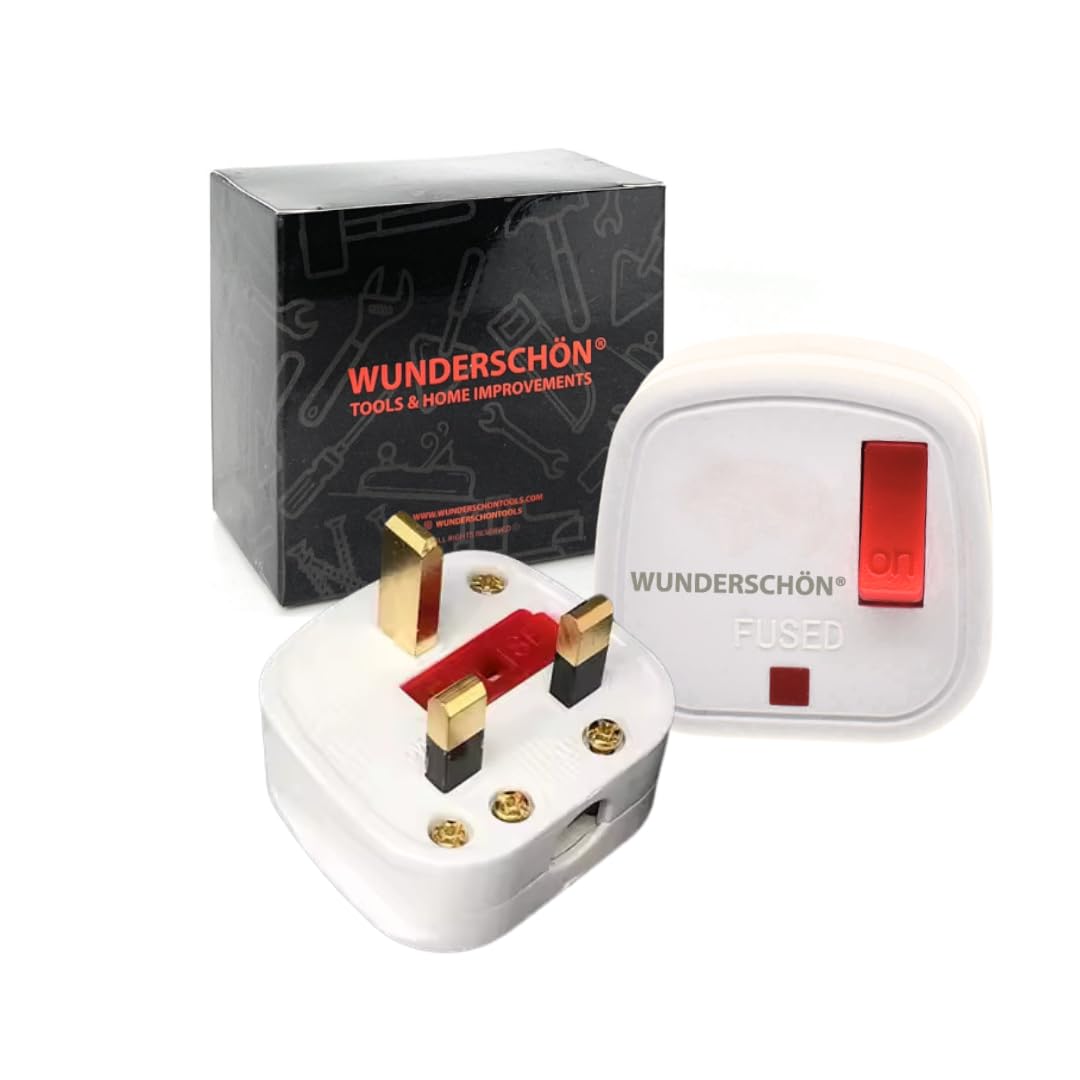 WUNEDRSCHÖN | Electrical Plug 3 Pins UK - Power Plug Type G For 3 Cores Cable - 240V-13A 2000W Surge Protection Fused 13 A with Safety On-Off Switch - White Color (WSUK-W1)