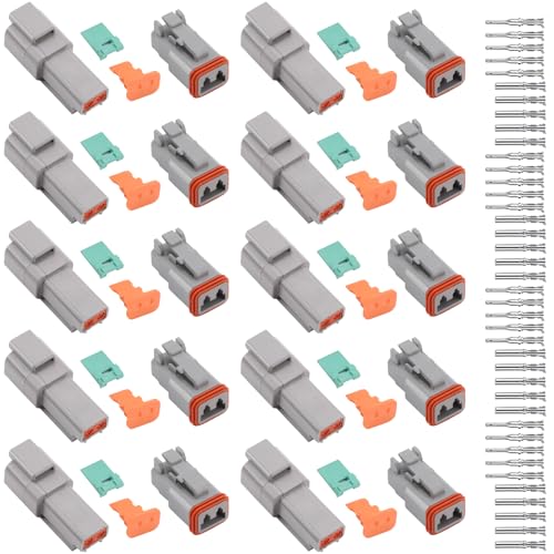 10 Sets Deutscher Stecker KFZ 2 Polig Deutsch Stecker Set Deutscher Stecker KFZ 2 Polig DT Steckverbinder Wasserdichter DT06-2S/DT04-2P DT Stecker Connectors für Auto Motorräder LKW