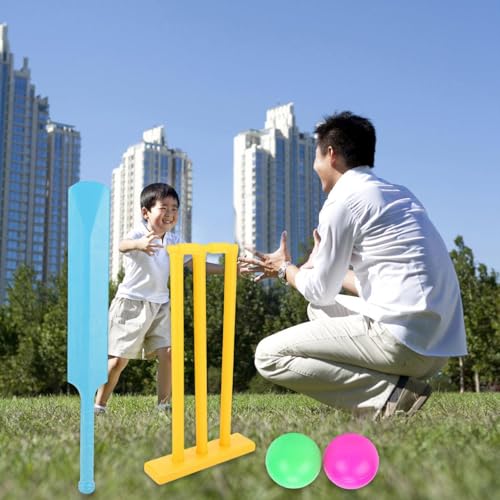 Xanorrg Parent Child Crickets Game with Stumps and 2 Balls Children Set Interactive Board Game Play Toy for Garden