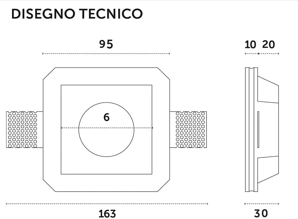 Superia - 12pz Portafaretto in Gesso CERAMICO da Incasso Quadrato Slim per Controsoffitti cod. GA400