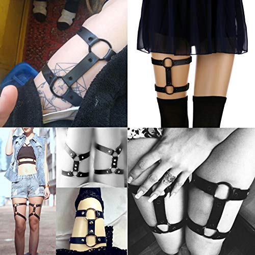 Alisikee 2Pcs Adjustable Faux Leather Leg Garter Belt, 2 Rows Elastic Punk Thigh Garter For Ladies Black #TOP4